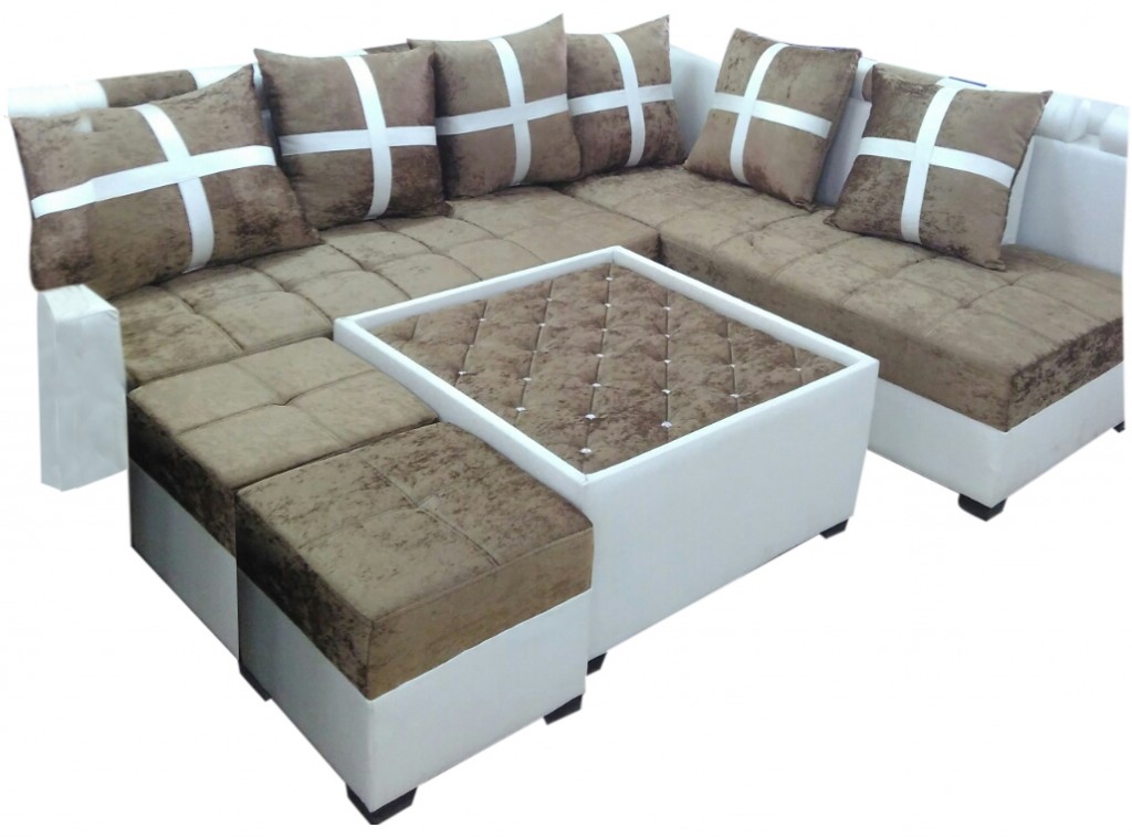 Delphia L Shape Sofa Set,Center Table And 2 Puffy Dream Furniture